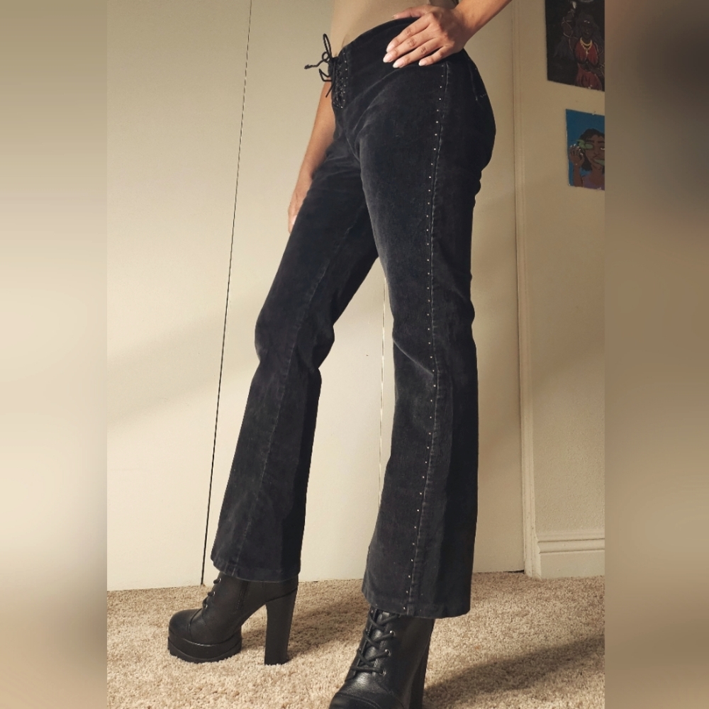 Crest Jeans | black velvet | corduroy | low rise bell bottoms